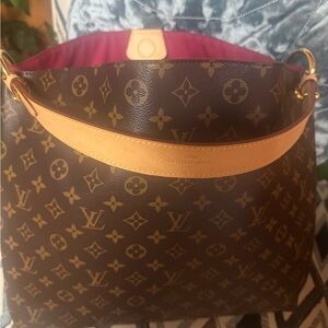 Louis Vuitton Brown Monogram Shoulder Bag with Pink Interior